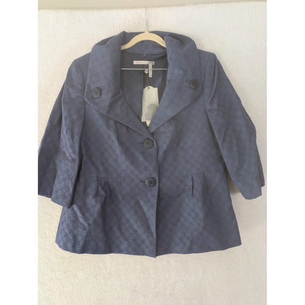 NEW Classiques Entier Blazer Women's Large Blue Slate Textured Portrait Collar